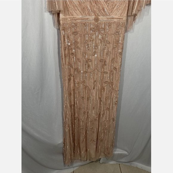 NWT $698 Mac Duggal [ 14 ] Embellished Cap Sleeve Cape Trumpet Gown‎ Blush - Picture 10 of 16